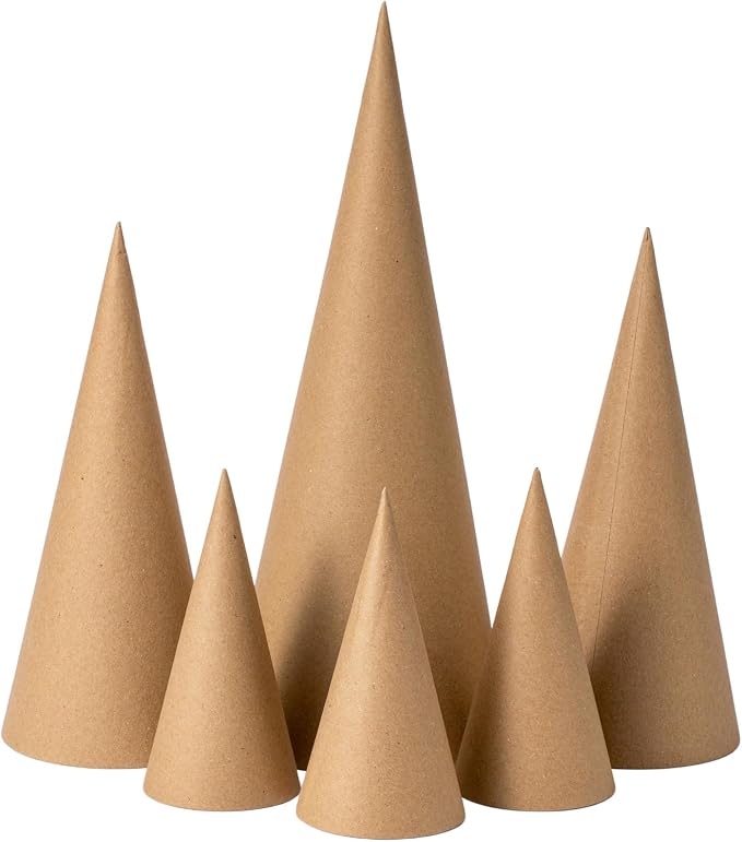 Crafjie 6PCS Paper Mache Cones Open Bottom Variety Pack Set of 1pcs 13.75x5 by Crafjie