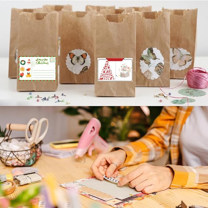 100-1000pcs Custom Stickers Merry Christmas Stickers Personalized Labels Adhesive Xmas Decorative Envelope Seals Stickers for Cards Gift Boxes(Round Kraft-7)
