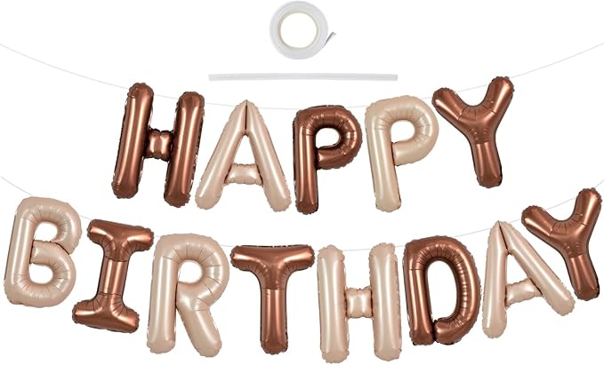 TONIFUL 16 Inch Light Brown Chocolate Happy Birthday Balloons Banner Decor | by TONIFUL
