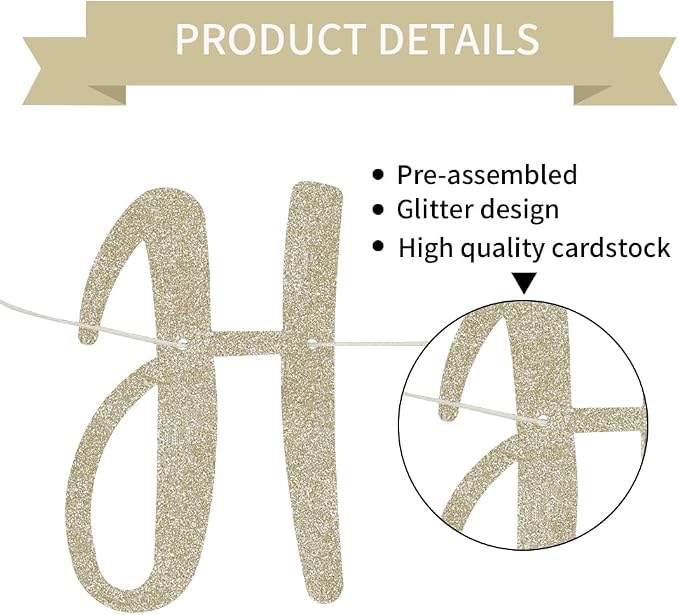 BEISHIDA Pre-Strung Champagne Happy Anniversary Banner Wedding Decor | Glitter - Image 3