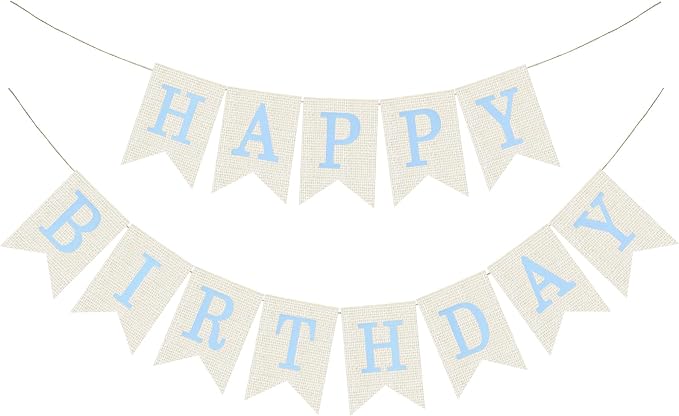 White Burlap Happy Birthday Banner Sign Birthday Garland Wall Door Hanging by Unknown