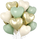 Sage Green Gold Heart Balloons, 18 Inch Olive Green Sand White Foil Balloons by BIAPIAN