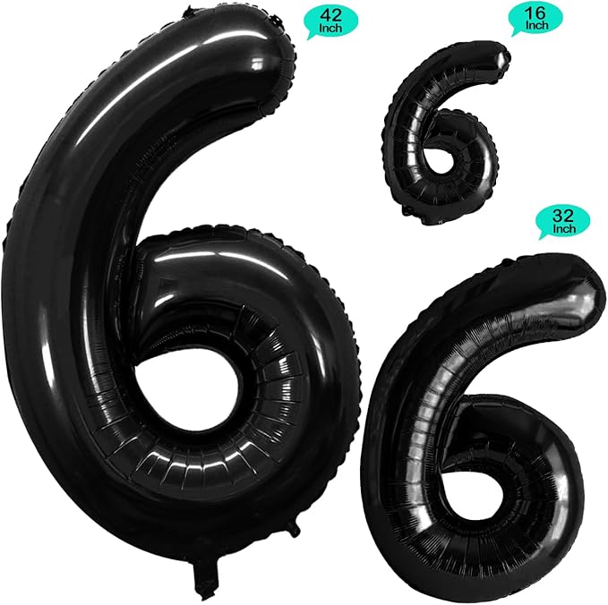 Black Foil Balloons Number 6, Huge Number Balloons - Image 2