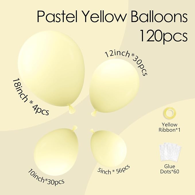 Awenztech 122pcs Pastel Yellow Balloons Different Sizes 18 12 10 5 inch Light - Image 2