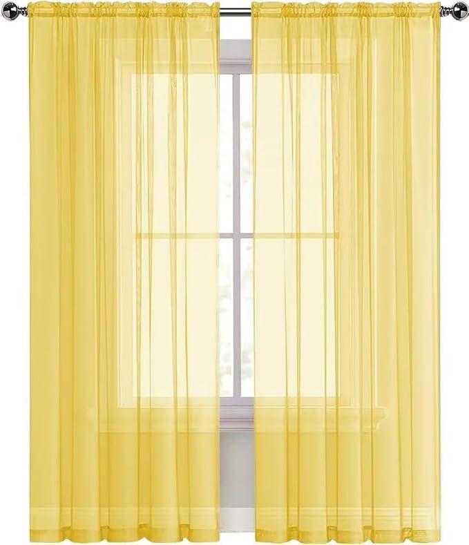 SpaceDresser Yellow Sheer Curtains 4 Panels Rod Pocket Semi-Sheer Curtain 54 - Image 4