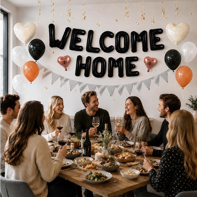 TONIFUL 16Inch Black Welcome Home Balloons Banner, Housewarming Party Decor | - Image 4