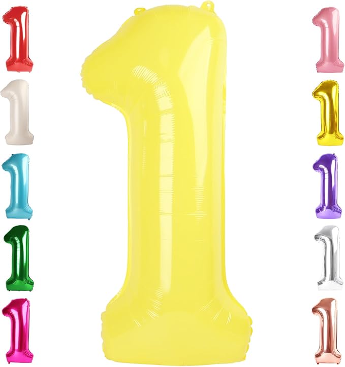 1 Balloon Numbers Birthday Decorations, 40In Yellow Balloons by Mluchee
