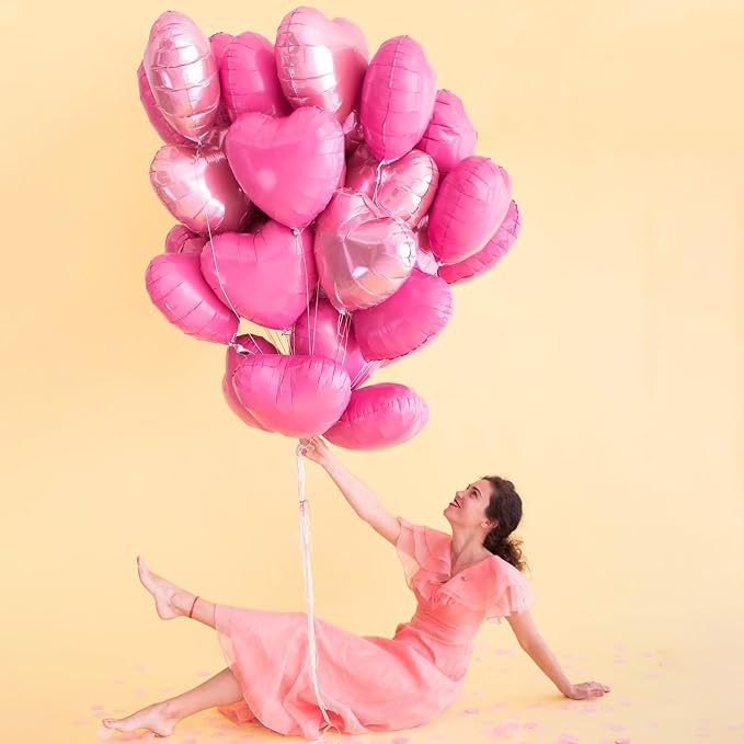 Pink Heart Balloons, 18Inch Pearl Pink Helium Balloon - Image 4