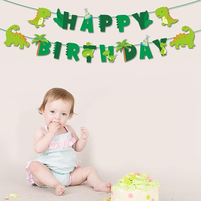 Dinosaur Birthday Banner | Green Dinosaur Birthday Party Decorations - Image 3