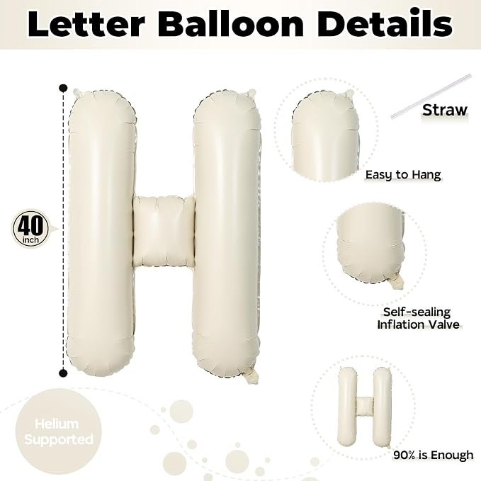 40 Inch Cream HBD Balloons for Boho Birthday Party Decorations, Giant Beige HBD - Image 2