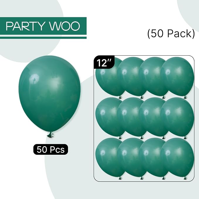 PartyWoo Dark Green Balloons 50pcs Emerald Hunter Forest Green Boho Neutral | - Image 6
