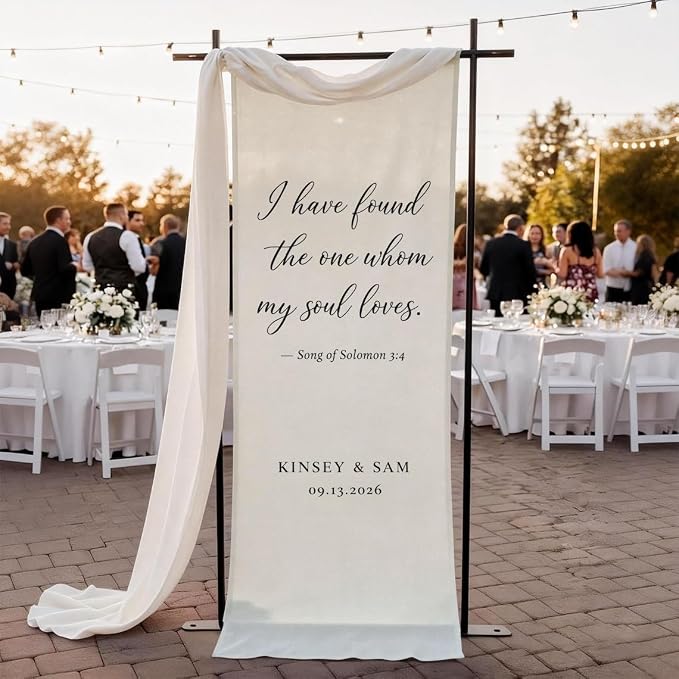 Personalized Wedding Welcome Banner Linen – Custom Names & Date, Elegant Fabric by Custom