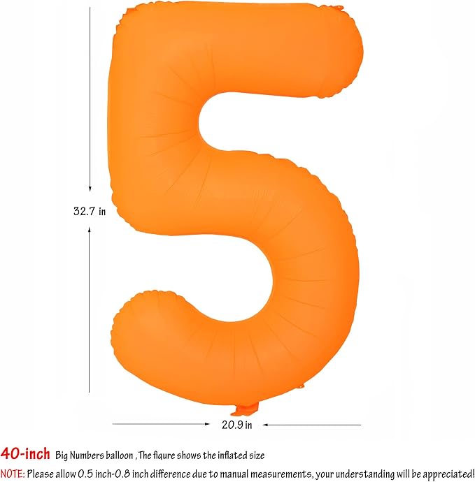 Orange Birthday Number 5 Balloon 40 inch Fluorescent Orange Number 5 | Helium - Image 2
