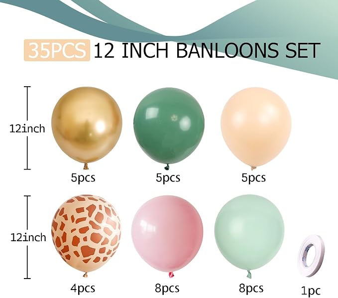 Sage Green Pink Gold Balloons Wild One Birthday Decorations 12inch Light Pink - Image 4