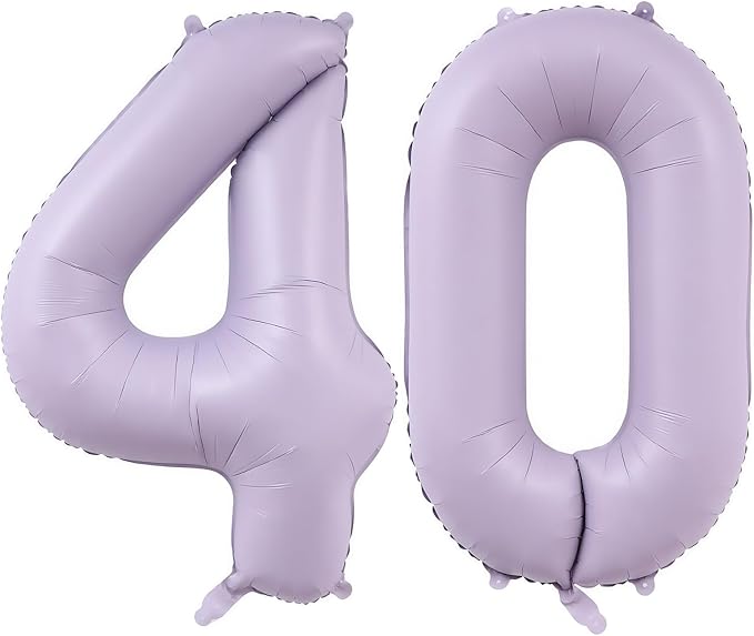 Pastel Purple 40 Number Balloons, 40 Inch Light Purple 40 Balloons Large Helium by BBPOOL