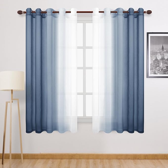 DWCN Blue Ombre Faux Linen Sheer Curtains by DWCN