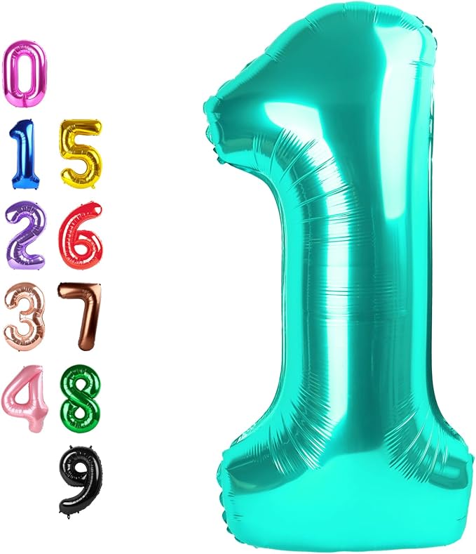 Number Balloons Teal Blue 1 Balloon 40 inch by Enyeopd