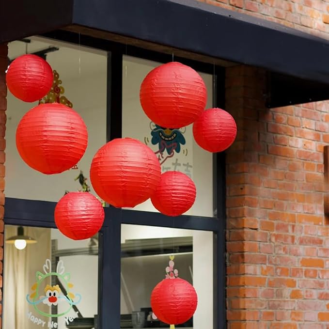 12Pcs 6, 12 Inch Mixed Sizes Red Paper Lanterns Decorative Chinese, Japanese - Image 3