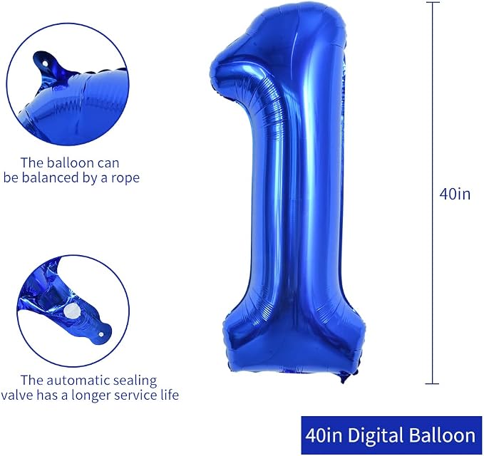 TONIFUL 40 Inch Navy Blue Number 1 Balloons Large Foil 1st Birthday Decor | - Image 2