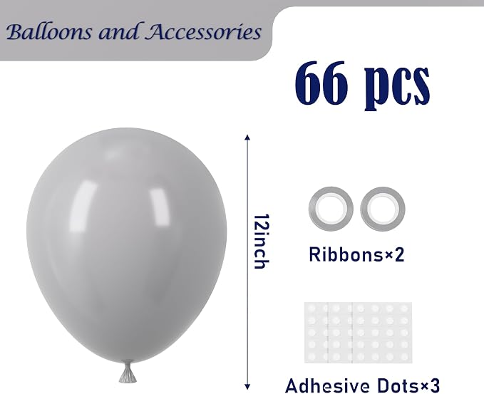 Voircoloria 66pcs Gray Latex Party Balloons, 12inch | - Image 2