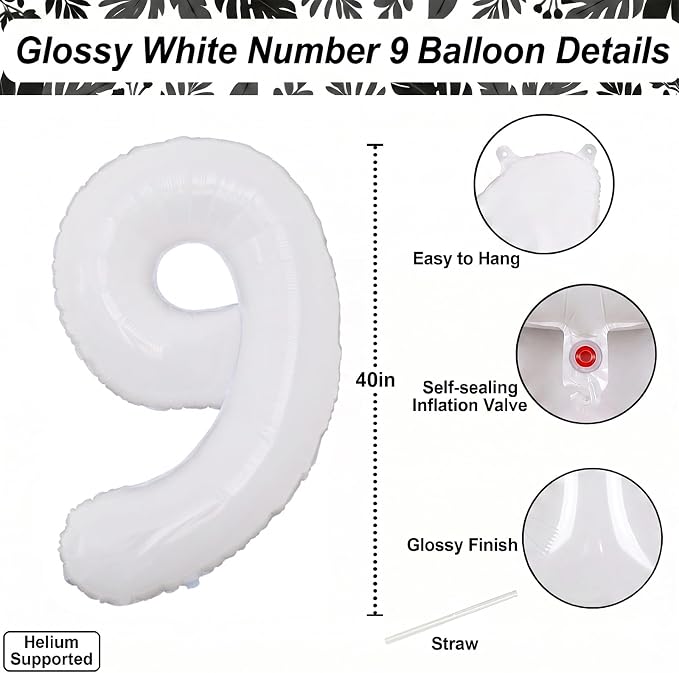 White Number 19 Balloon 40 Inch, Large White Foil Balloons - Image 4