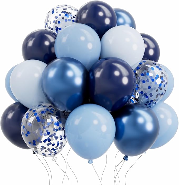 AULE 50Pcs Blue 12 Inch Latex Metallic Confetti Mix Balloons | Helium Thicken by AULE