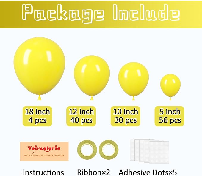 Voircoloria 130pcs Yellow Balloons Garland Arch Kit, 18 12 10 5 Inch | - Image 2