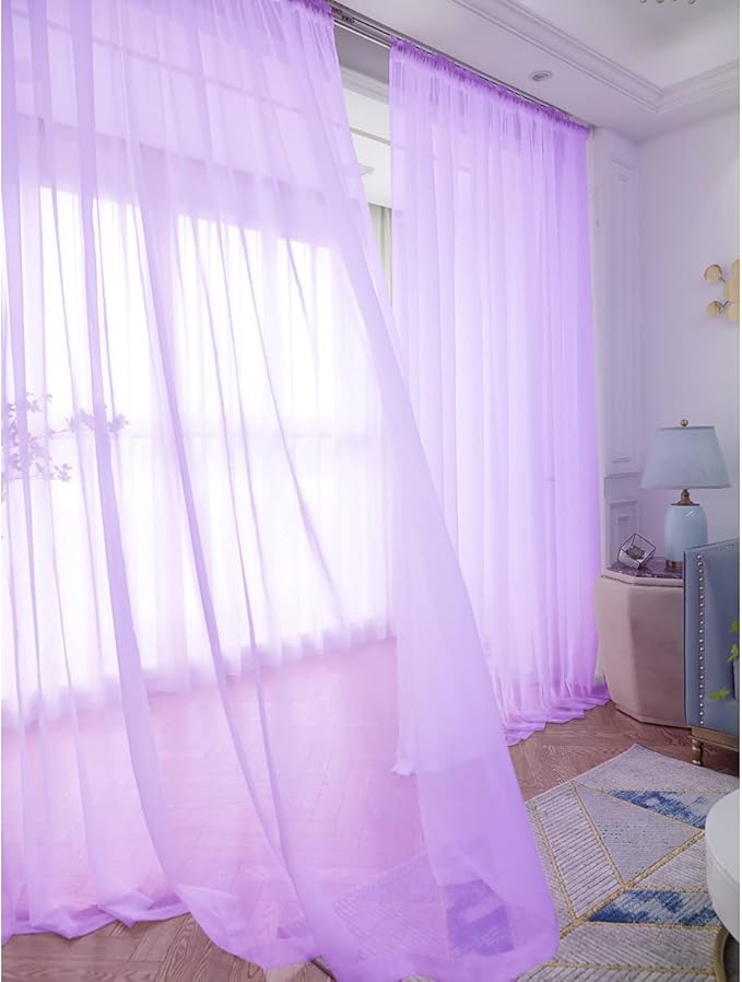 Window Purple Sheer Curtains 48 Inches Width 72 Inches Long 2 Panels Sheer Curtain Clear Curtains Basic Rod Pocket Panel for Home Living Room Bedroom Kids Room Yard Patio Parlor Sliding