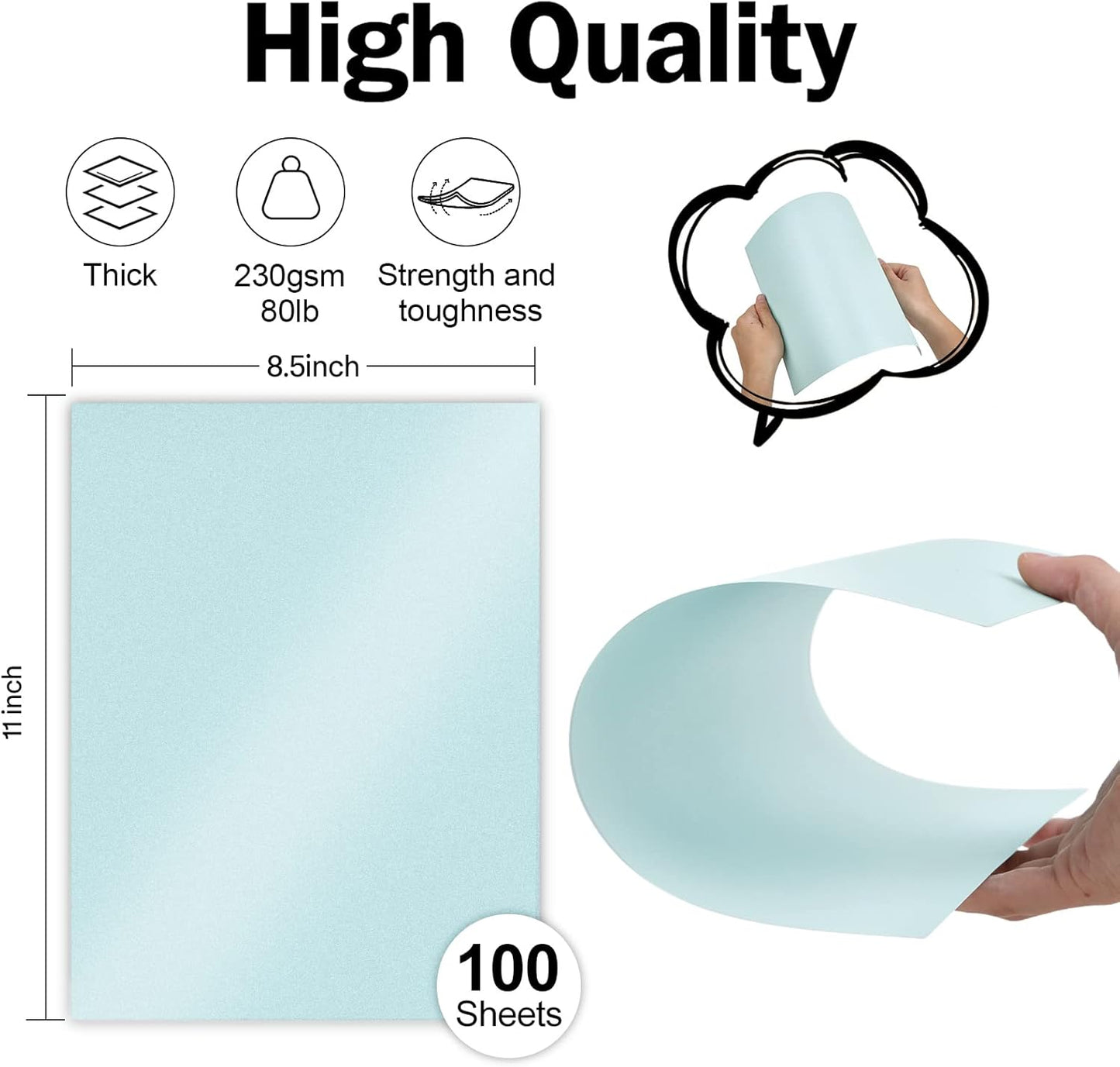 100 Sheets Blue Shimmer Cardstock 8.5 x 11 Metallic Paper, Goefun 80lb Card Stock Printer Paper for Invitations, Weddings, Parties, Showers