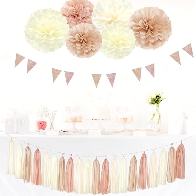 Champagne-Gold Beige Boho Baby-Shower Party-Decorations - Image 6