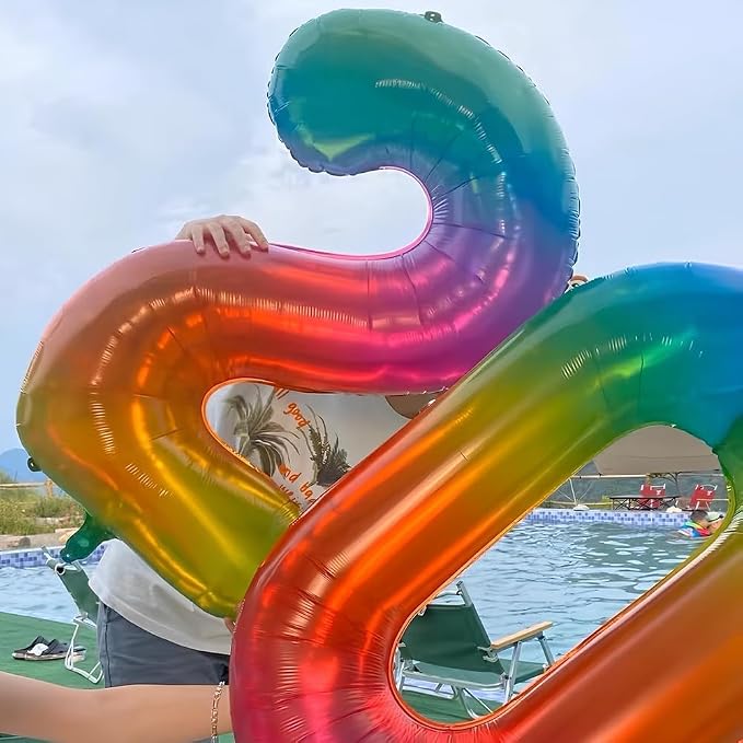 Rainbow Number 2 Balloon 40 Inch Rainbow 2 Balloon Giant Helium Foil Number 0 - Image 3