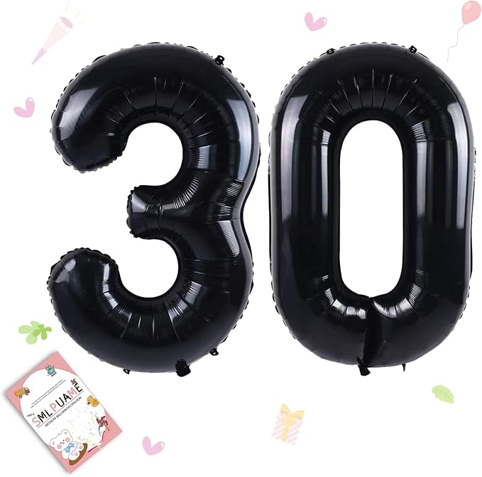 40 inch Number Balloon 0-9 Black Large Number 30 Balloons, Digital Balloons by Smlpuame
