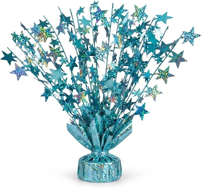 PMU 12 Pack Bursting Star Metallic Foil Spray Centerpiece-Baby Blue Prismatic by PMU