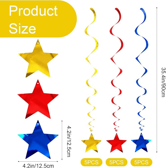 Gold Red Blue Star Hanging Swirl Decorations Ceiling Swirl Foil Decoration - Image 2