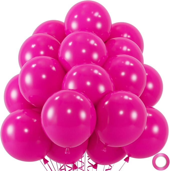 50pcs Hot Pink Balloons, Helium Quality 12inch Bright Pink Latex Balloons | by ZizasAry