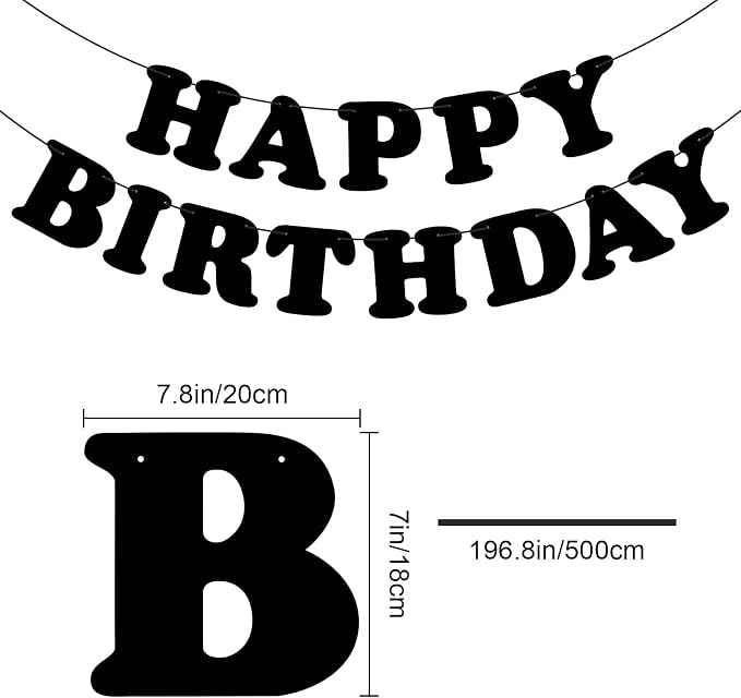 Black Happy Birthday Banner Birthday Party Decorations Birthday Sign Backdrop - Image 2