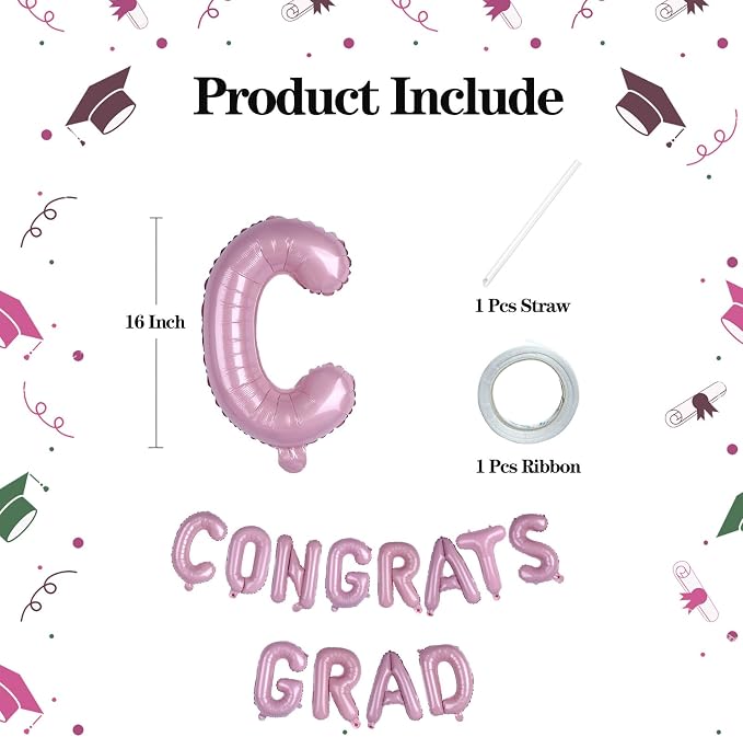 16 Inch Pink Congrats Grad Banner Balloons, Graduation Decorations 2026 - Image 2