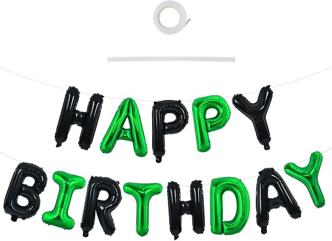 TONIFUL 16 Inch Black Green Happy Birthday Balloons Banner Decorations | by TONIFUL