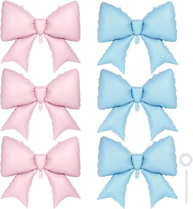 6 Pcs Pink and Blue Bow Balloons by YOTHORN