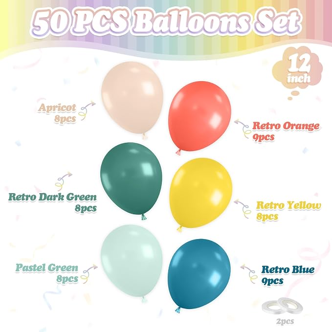 FunHot Colorful Balloons, 12 Inch Retro Orange Green Yellow Apricot Latex - Image 2