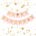 Pink Happy Birthday Banner - 16 ft Pre-Strung Gold & Pink Birthday Party by ZgimiPartyHome