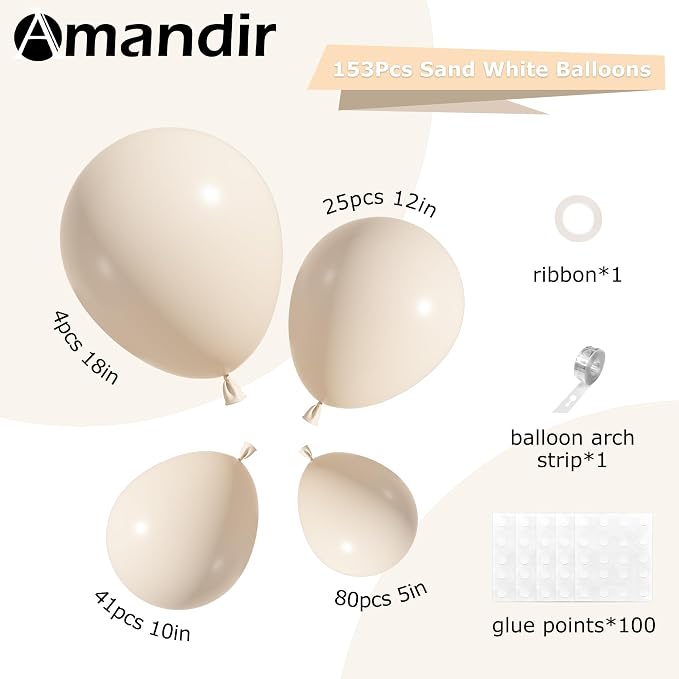 Amandir 153pcs White Sand Balloons Arch Garland Kit Different Sizes | 18 12 10 - Image 3