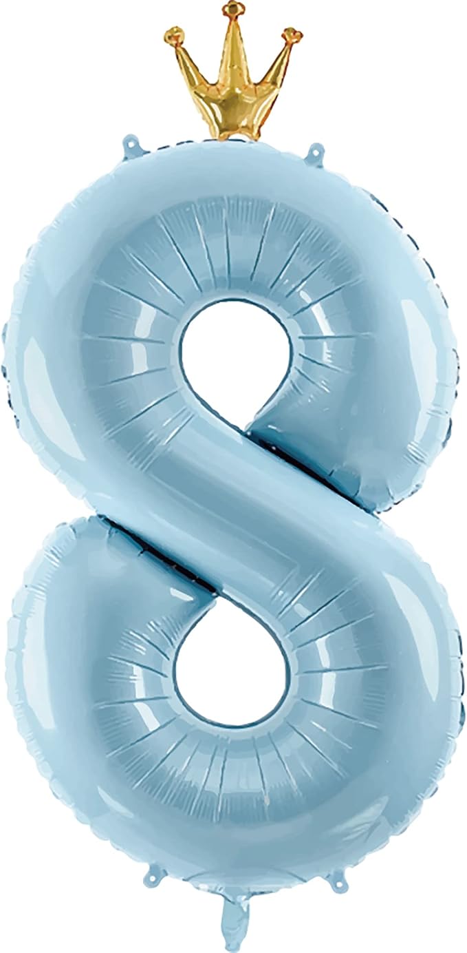 Number 8 Foil Balloon with Crown, 40-Inch Light Blue | Light blue number 8 foil by GifloonOfficial