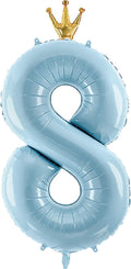 Number 8 Foil Balloon with Crown, 40-Inch Light Blue | Light blue number 8 foil by GifloonOfficial