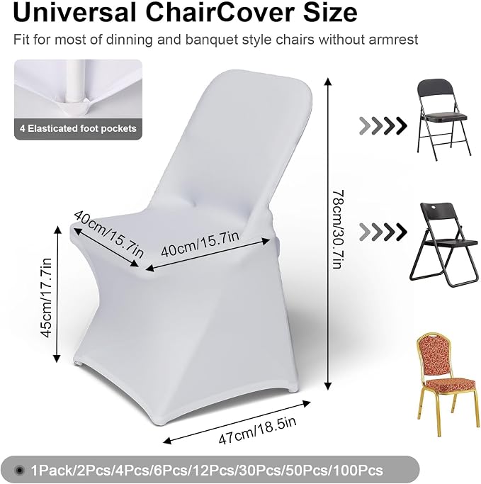 Trlyc Spandex Folding Chair Covers 100 Pcs White - Image 3