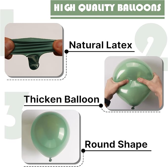 PartyWoo Sage Green Balloons 50pcs Olive Eucalyptus Dusty Green Boho Color | 5 - Image 6