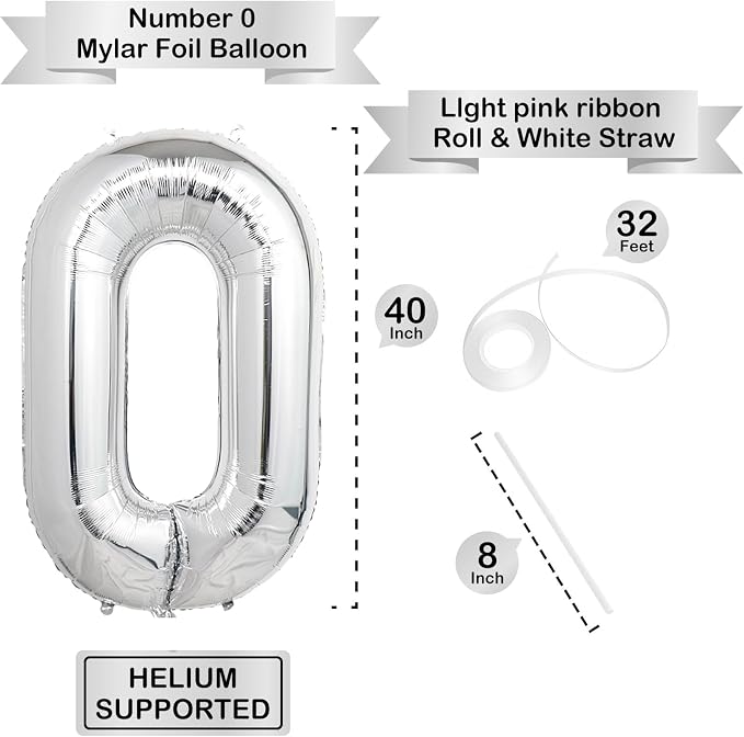 40 Inch Silver Number Balloons, Helium Mylar Foil Number Balloons - Image 3