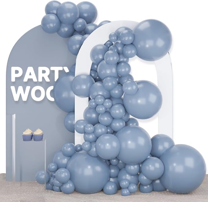 PartyWoo Dusty Blue Balloons 140pcs Slate Blue Boho Neutral Color | 18 12 10 5 by PartyWoo