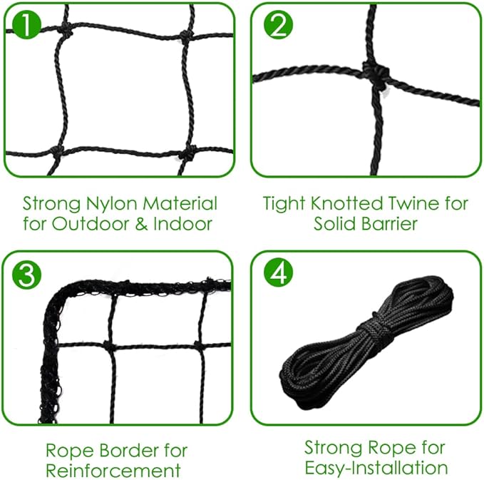 Baseball Softball Backstop Nets, Heavy Duty Sports Netting Barrier #18 Nylon Baseball Netting 10'x20'/10'x30'(Net Only)