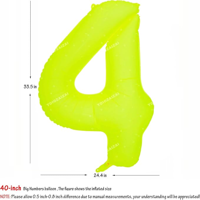40 IN Fluorescent Yellow Number 4 Balloon Neon Yellow 4 Foil Balloon | - Image 2